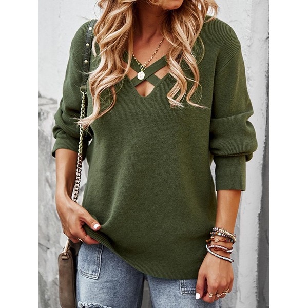 Autumn And Winter Long-sleeved V-neck Solid or Pullover Sweater 