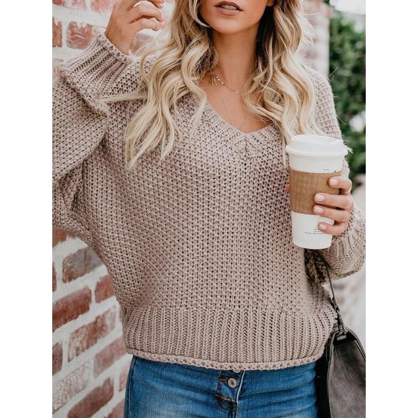 Autumn And Winter Loose Knit V-neck Pullover Sweater 