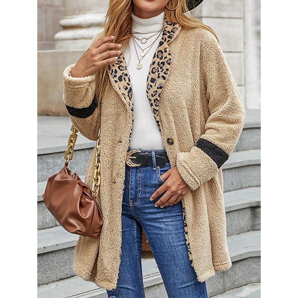 Casual Leopard Print Stitching Lapel Long-Sleeved t 
