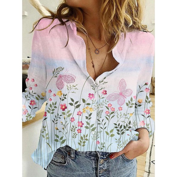 2022 New Spring Fashion Long-sleeved Printed Shirt Loose Plus Size Women's Clothing 