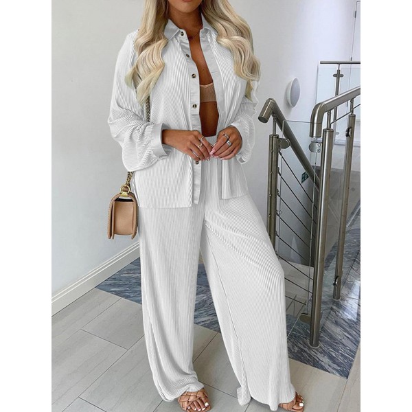 Casual Button-up Blouses And Loose Pants Suit 