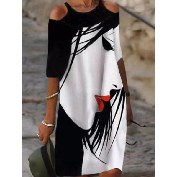 Abstract Print Off-the-shoulder Casual Dress 