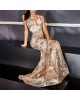2022 Spring New Champagne Gold Waist Long Host Banquet Annual Meeting Dress Sling Evening Dress 