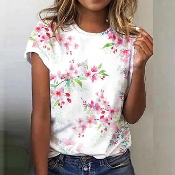 Casual Floral Print Short-Sleeved T-Shirt 