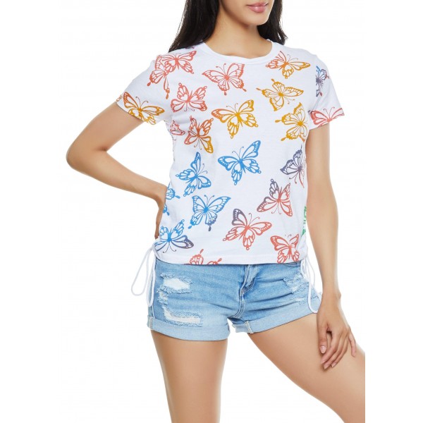 Butterfly Print Ruched Tee 